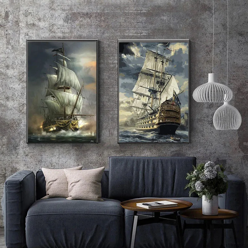 Картина на холсте с изображением пиратских кораблей |