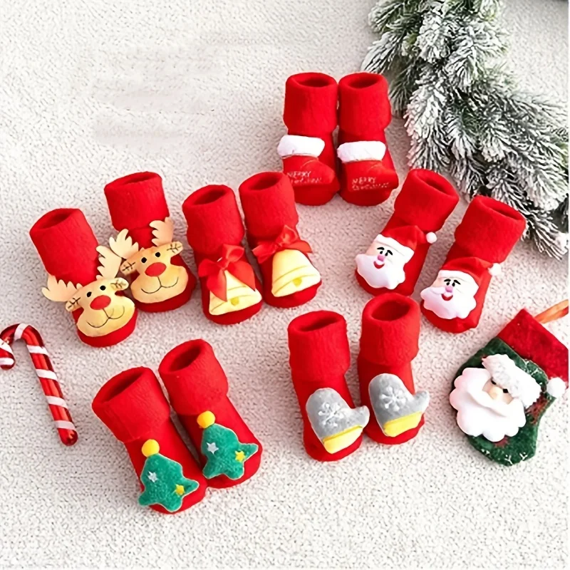 

Christmas Kids Socks for Girls Boys Non-slip Toddler Baby Socks for Newborns Cotton Floor Socks Leg Warmers