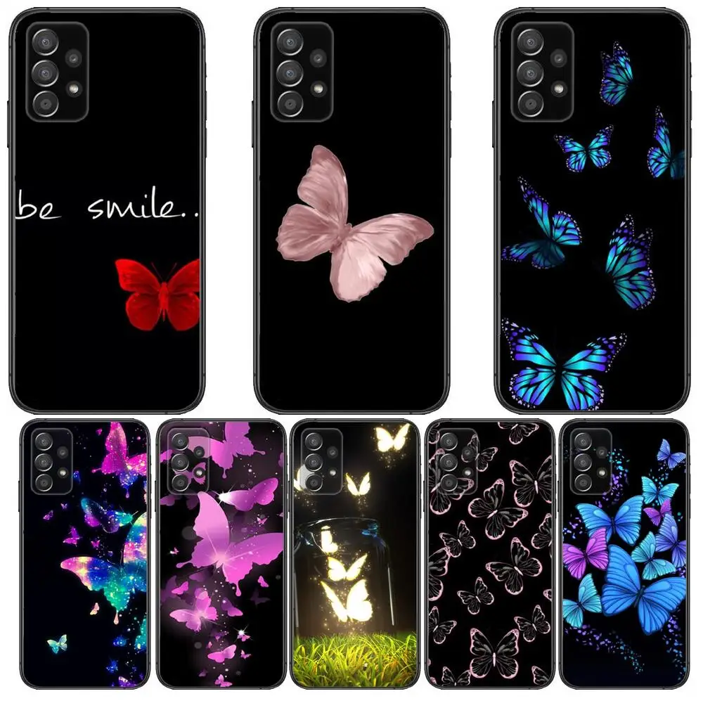 

Beauty Pink Butterfly Phone Case Hull For Samsung Galaxy A70 A50 A51 A71 A52 A40 A30 A31 A90 A20E 5G a20s Black Shell Art Cell C