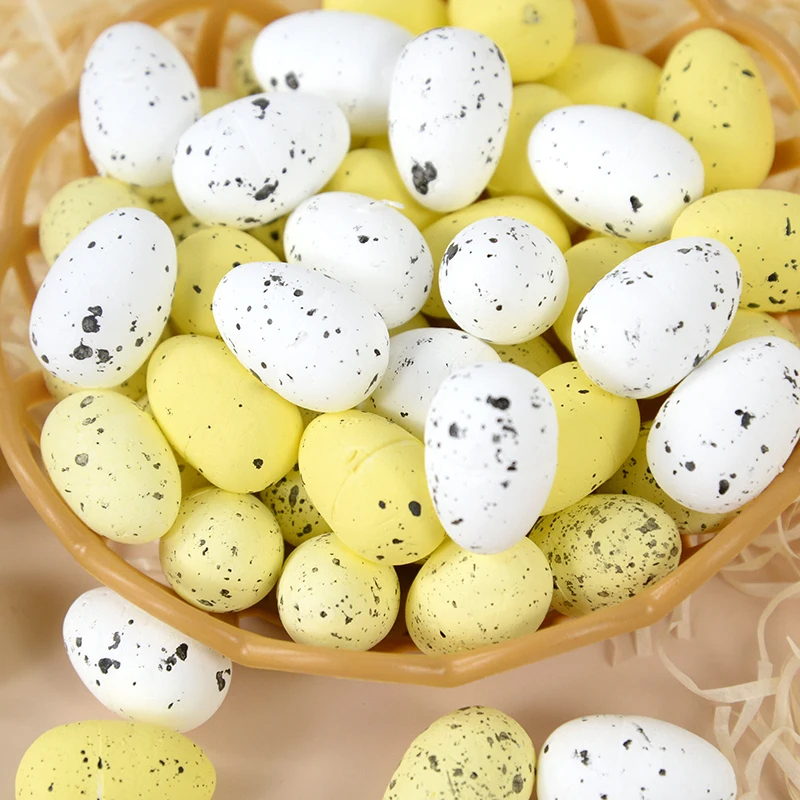 

20/40pcs Mini Foam Easter Eggs Happy Easter Decoration Yellow White Painted Bird Pigeon Egg DIY Craft Kids Gift Home Party Favor