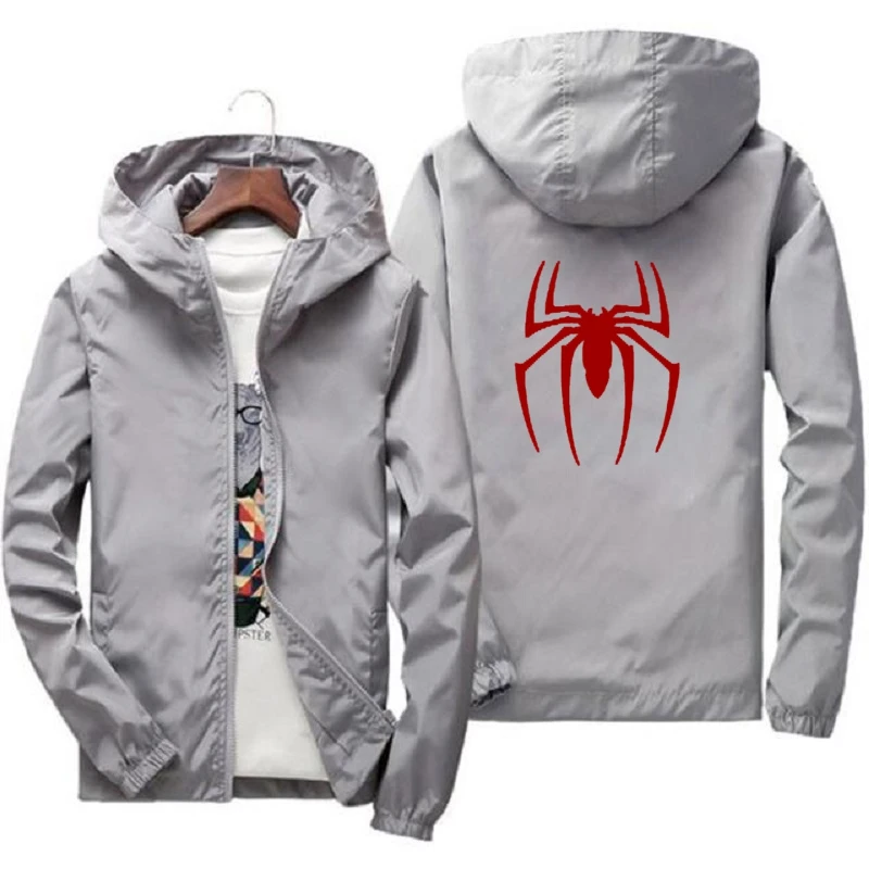 Куртка-бомбер мужская с принтом пауков тонкая приталенная рукавами весна 2024