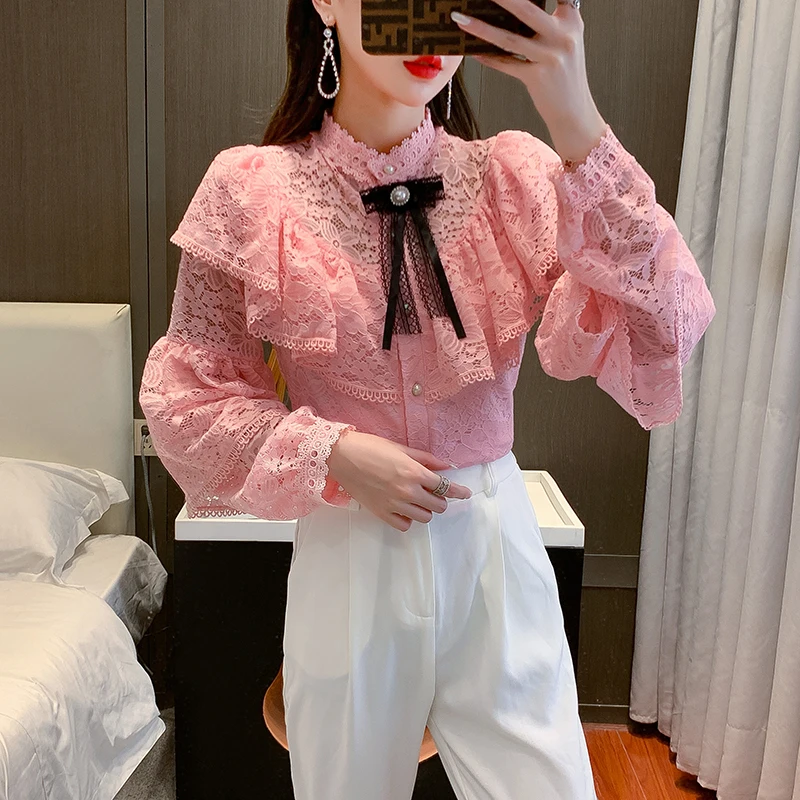 Женская кружевная блузка с оборками элегантная винтажная офисная Повседневная
