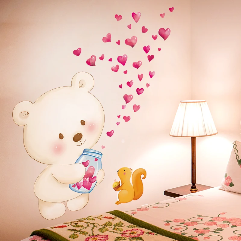 

[shijuekongjian] Animals Wall Stickers DIY Bear Squirrel Wall Decals for Kids Rooms Baby Bedroom Nursery Home Decoration