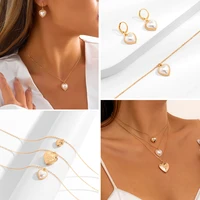 vintage multilayer imitation pearl heart shape flip pendant necklace women 2022 gold metal necklaces set girls fashion jewelry