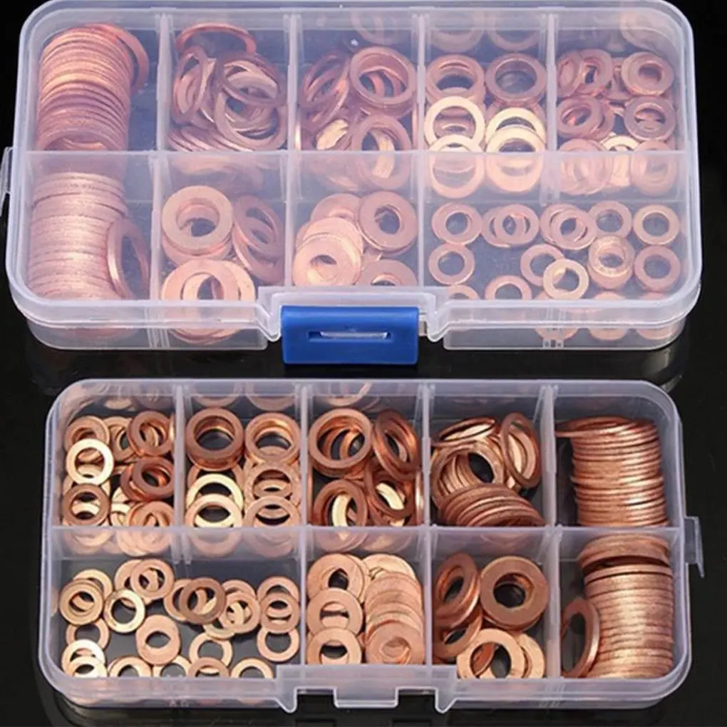 

Copper Washer Gasket Nut and Bolt Set Flat Ring Seal Assortment Kit with Box M14 for Sump Plugs