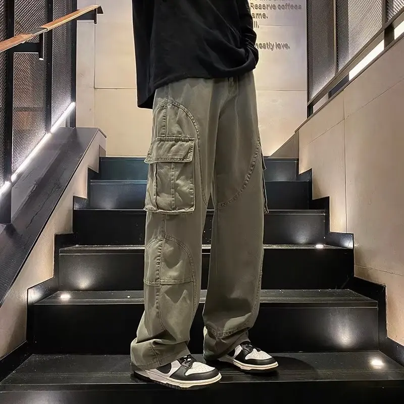 Повседневные брюки с прямыми штанинами и шнурком универсальные японские модные