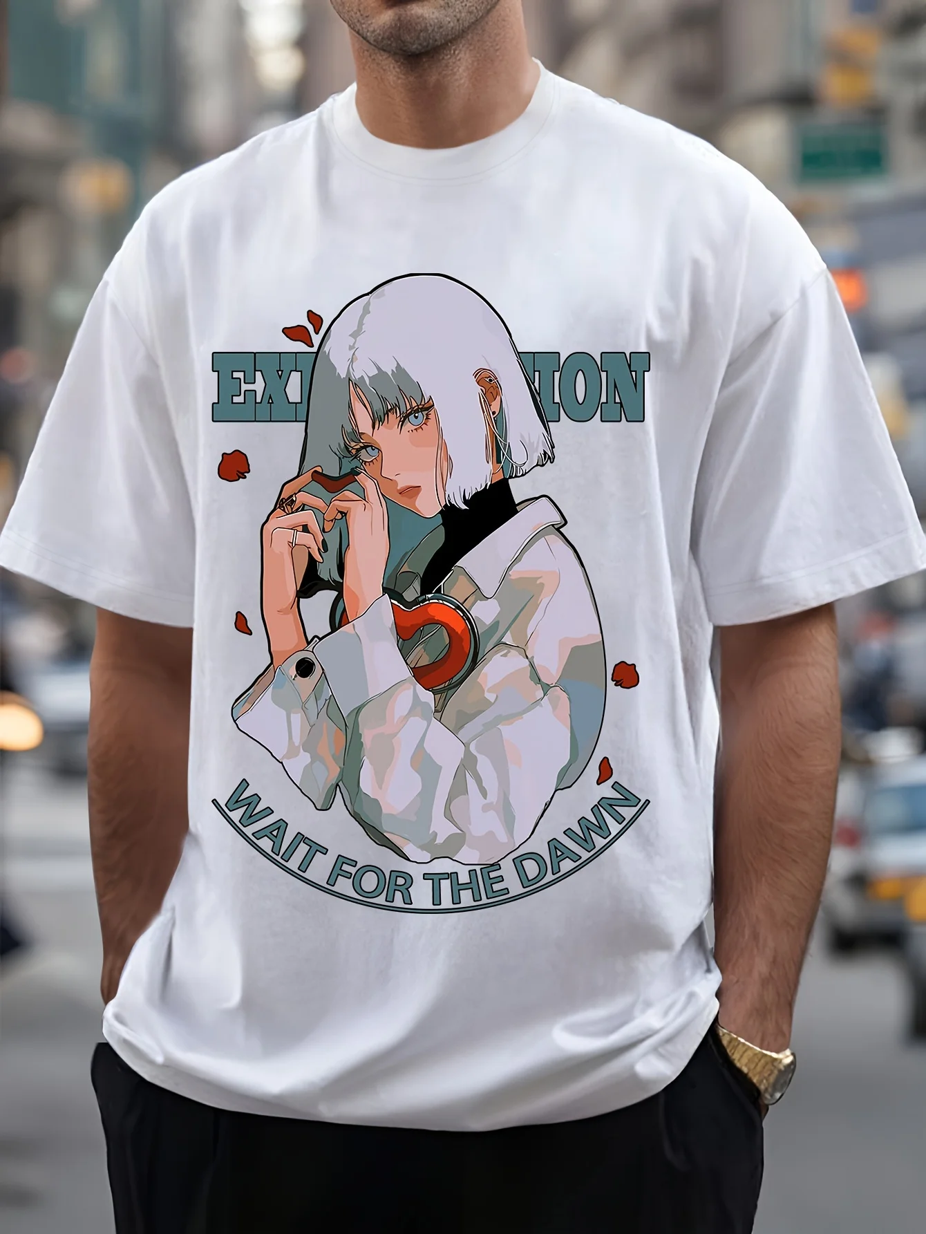 Stylish Anime Girl Graphic Print Men's Short Sleeve Round Collar Street Style T-shirt For Summer &amp Spring