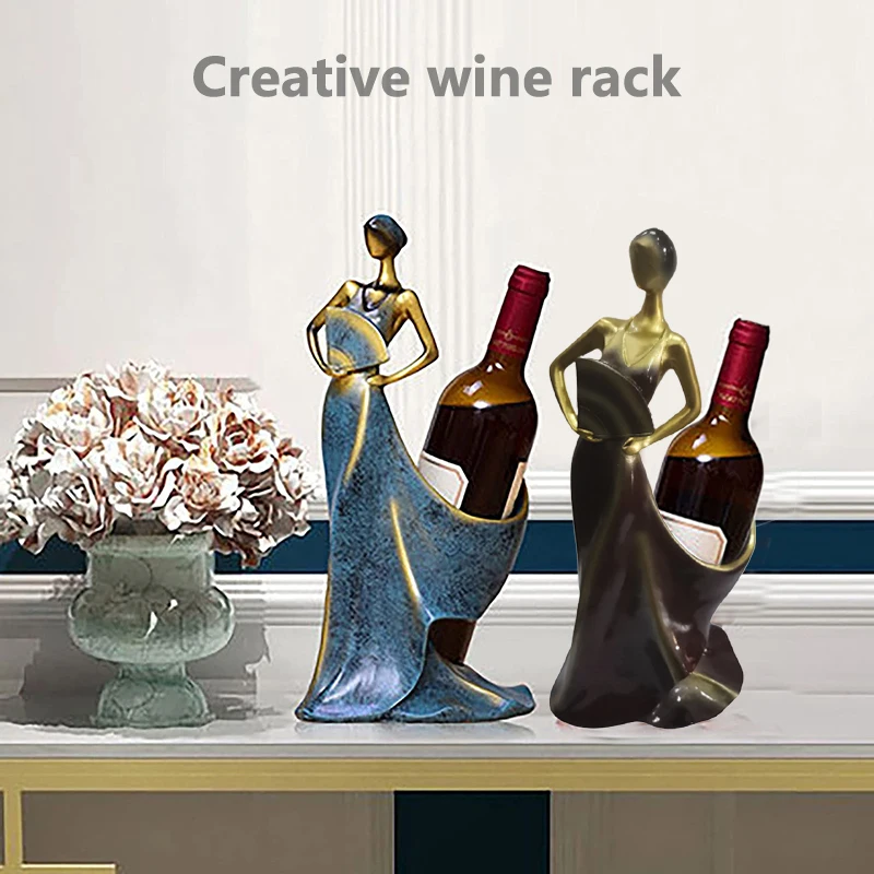 

Держатель для винной бутылки, элегантный женский персонаж, стойка для вина из смолы, домашние украшения для одной высокой бутылки для напит...