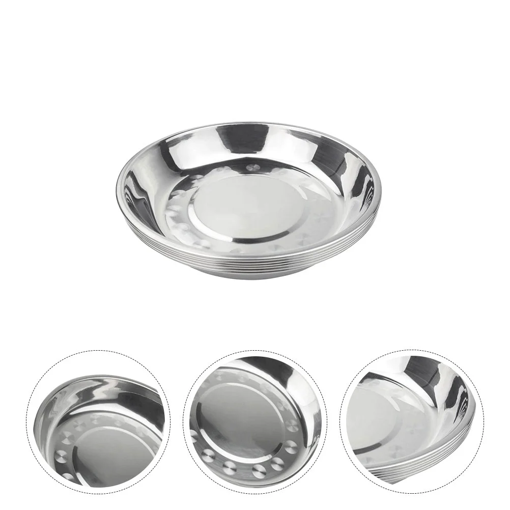 

7pcs Stainless Steel Food Plate Picnic Camping Dessert Snack Dish Tableware