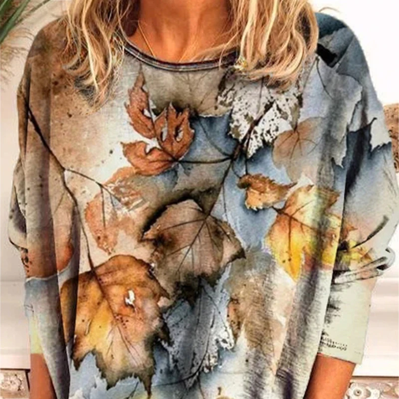 Round Neck Plus Size Tunic Tshirt Women's Casual Oversize Long Sleeve Shirt Tops Loose Vintage Female Tee Streetwear Clothes 6XL