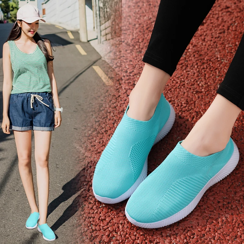 Women Shoes Knitting Sock Sneakers Women Spring Summer Slip On Flat Shoes Women Plus Size Loafers Flats Walking krasovki Famela