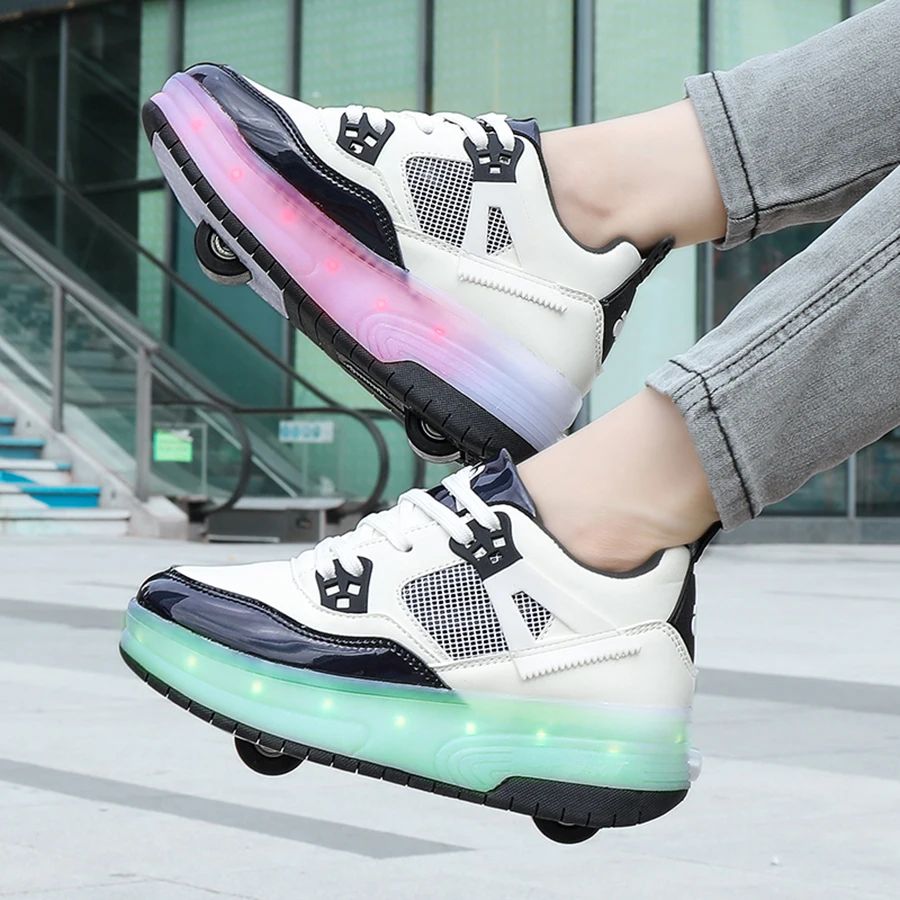 Детские светящиеся кроссовки на двух колесах с USB-зарядкой