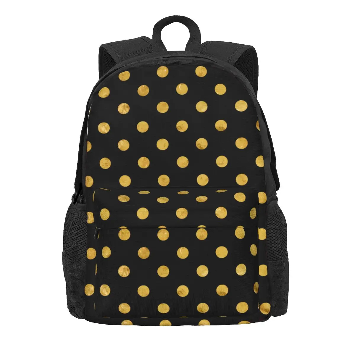 

Gold Dot Backpack Polka Dots Print Travel Backpacks Boy Girl Fun School Bags Custom Print Rucksack