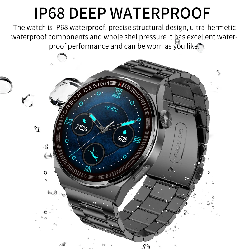 

AMO Max Smart Men's Watch 390 * 390 HD Screen GT3pro Display Time Bluetooth Call Fitness Waterproof Stainless Steel Smart Watch