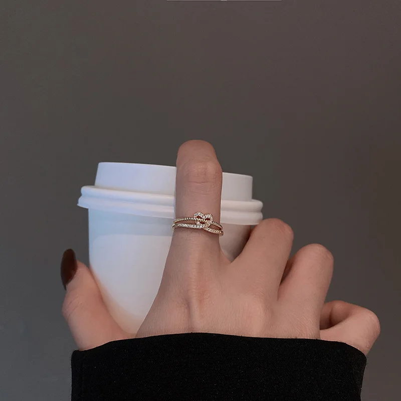 

Korean version of simple fashion geometric heart-shaped diamond open ring female temperament all-match ring trend party jewelry