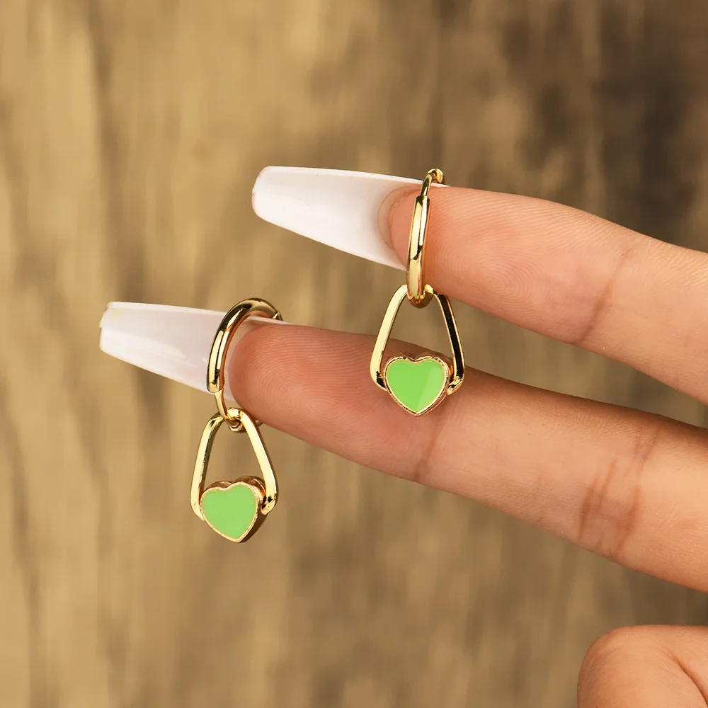 

European America New Earrings Korean Fashion Oil Drip Multicolor Hearts Copper Alloy Dangle Earrings Jewelry For Womens Girls