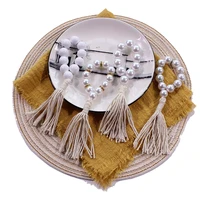 napkin rings set of 6 wood bead rustic pearl napkin holder with cotton tassel for home table parties wedding dinner decorate