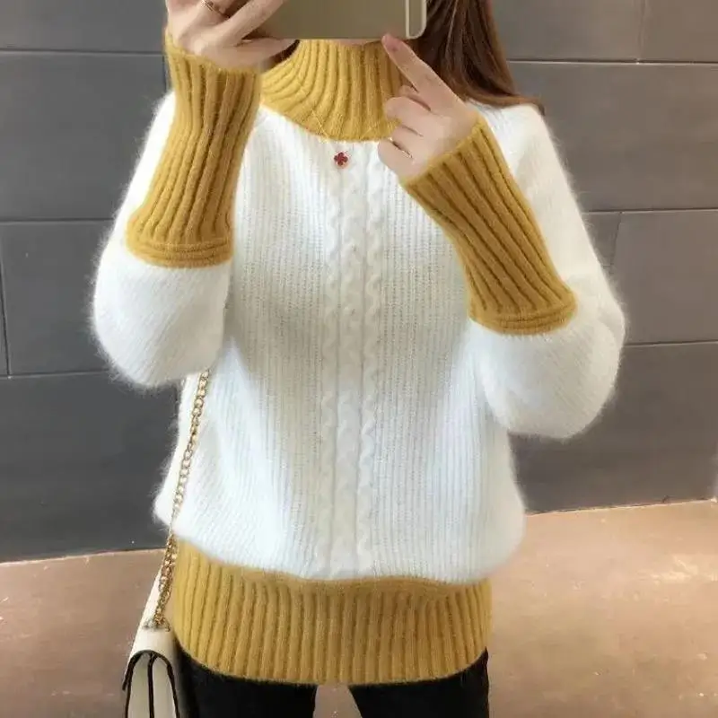 

Knitted sweater women clothing loose versatile pullover 2023 autumn and winter high collar long sleeve sweater pullover female