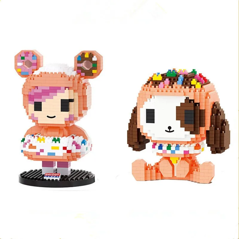 

3D Cute Doughnut Girl Mini Bricks Micro ABS Model Candy Dog Assembly Particle Building Blocks Toys For Children Christmas Gift