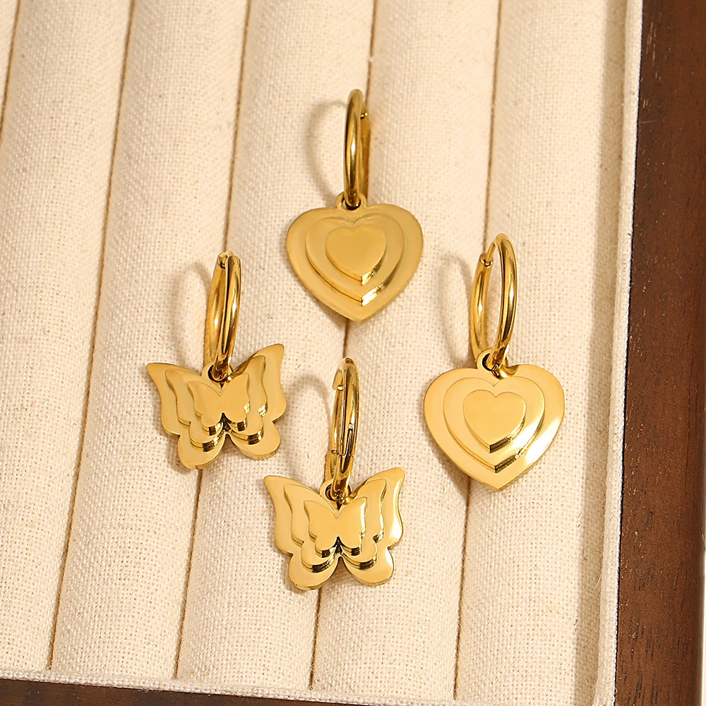 

Stainless Steel Multi-Layer Butterfly/Heart Dangle Earrings for Women Girl Fashion Charm Gold Color Waterproof Jewelry Gifts