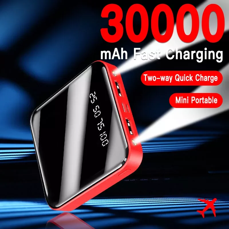 

NEW Mini Fast Charging Power Bank Portable 30000mAh Charger 2USB Digital Display External Battery with Flashlight for Phone Sams