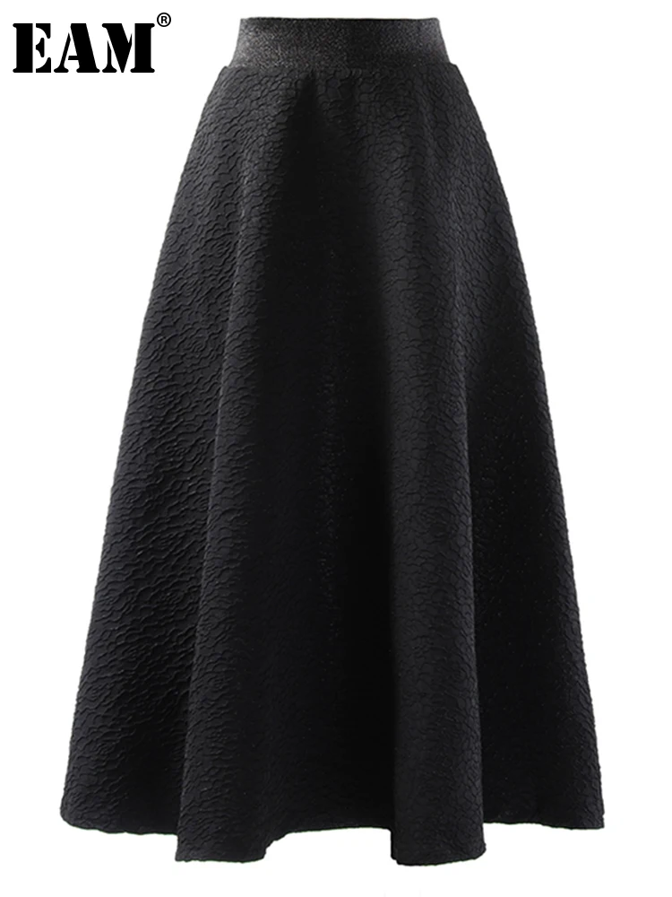 

[EAM] High Elastic Waist Black Zipper Long Elegant Party Half-body Skirt Women Fashion Tide New Spring Autumn 2022 1DE3605