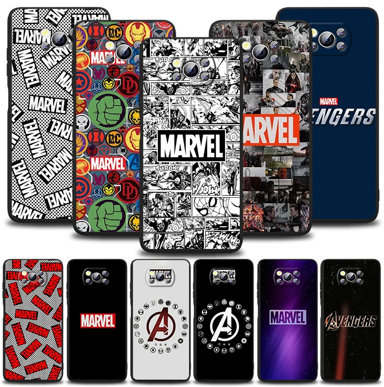 

Marvel Logo Avengers For Xiaomi POCO F1 F2 F3 X2 X3 GT M2 M3 M4 Pro NFC C3 Civi Mi Play Black Soft Soft Silicone Phone Case Capa
