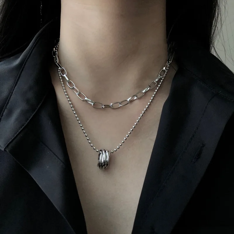 

Korean Ins Style Multi-layer Ring Temperament Titanium Steel Necklace Cool Style Sexy Collarbone Chain Neck Chain Hip Hop Neckla