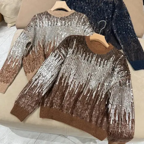 Женский шерстяной свитер с блестками