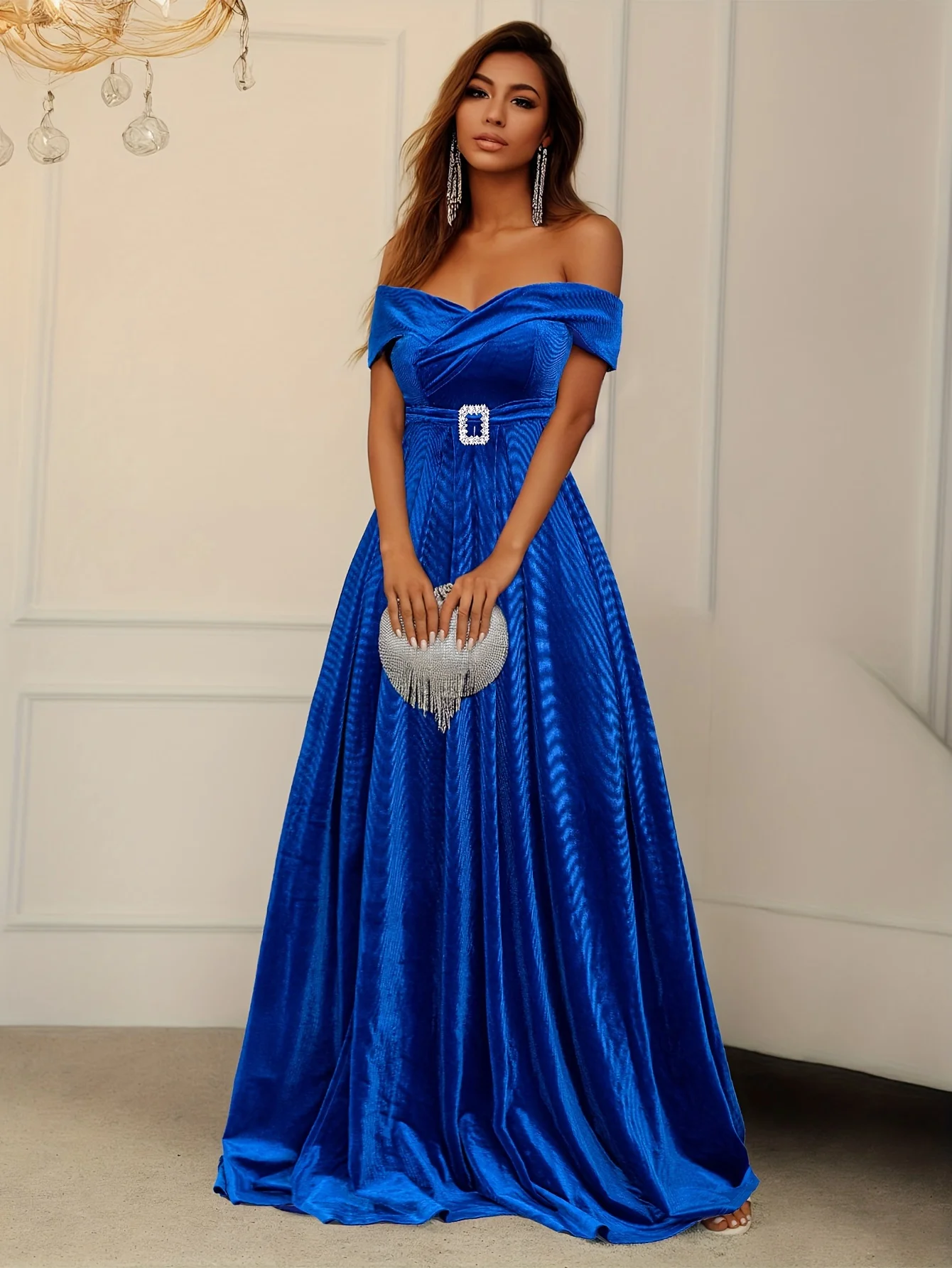 

Женское длинное вечернее платье без бретелек, элегантное облегающее платье-макси с блестками и высоким разрезом, лето 2023