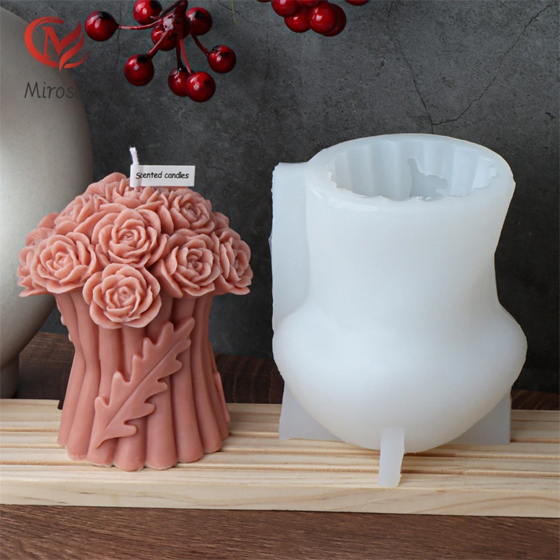 

Mirosie New Rose Bouquet Silicone Mold DIY Three-dimensional Scented Candle Plaster Resin Molds Souvenir Decoration Candle Molds