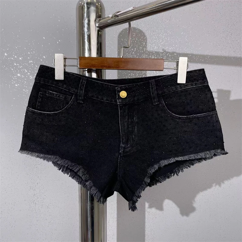 2023ss summer new women's low-waisted cotton inlaid diamond mini denim shorts y2k high-quality fashion sexy casual short shorts