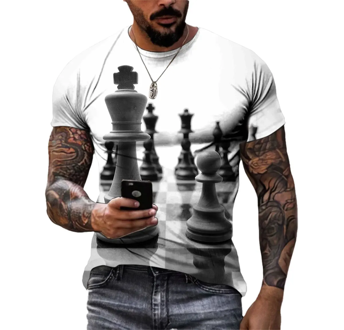 Летняя мужская футболка шахматы 3d Hd печать высококачественная одежда для