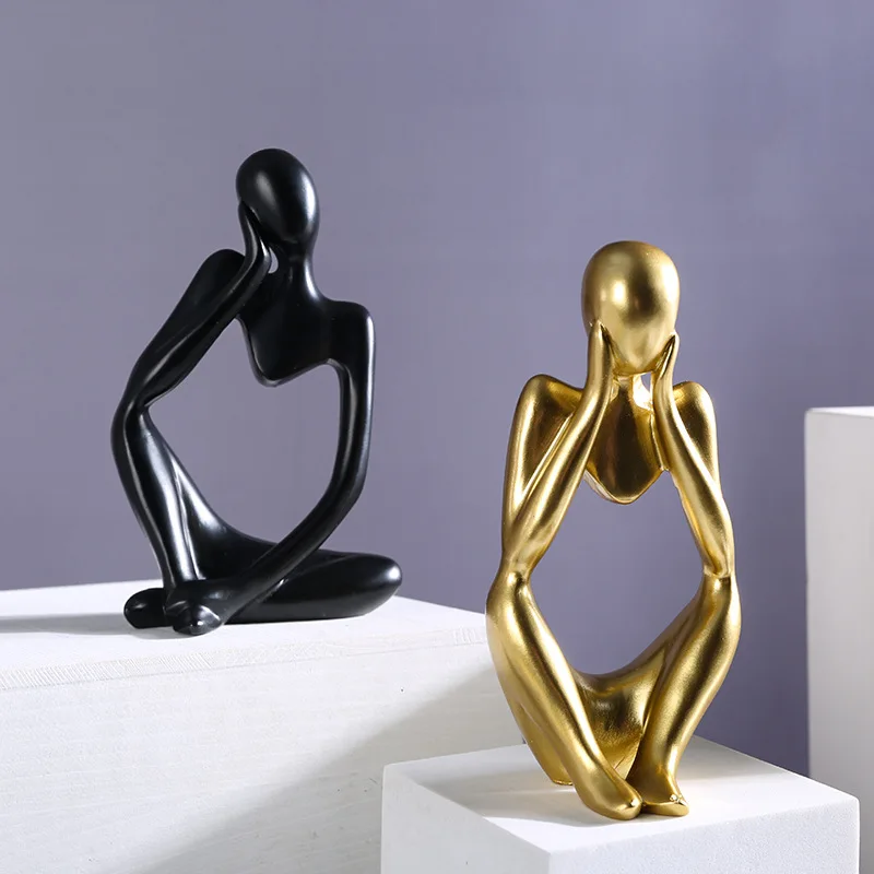 

Thinker Statue Modern Abstract Sculpture, Resin Statues for Home Decor Bookshelf Office Desktop Statues and Sculptures