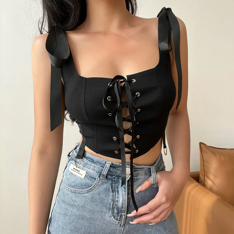 

2022 женский сексуальный укороченный топ, женские майки на шнуровке Harajuku, сексуальная клубная одежда, Летний камзол, камзол, уличная одежда дл...