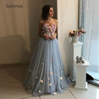 sumnus stunning long a line strapless prom dresses 2022 3d flowers tulle robe de soiree de mariage formal evening party dress