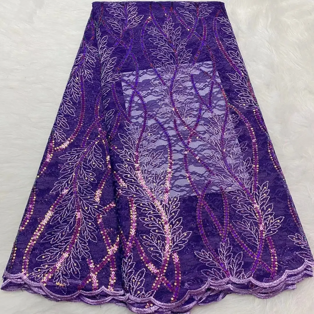 NFYN06 Purple color embroidered French tulle lace with sequins,good looking African net lace fabric for party/wedding dress