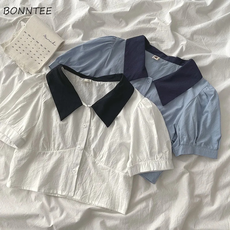 

Shirts Women Friends Summer New Collection Preppy Style Popular Tender Cropped Basic Tops Ulzzang Schoolgirl Hot Sale Patchwork