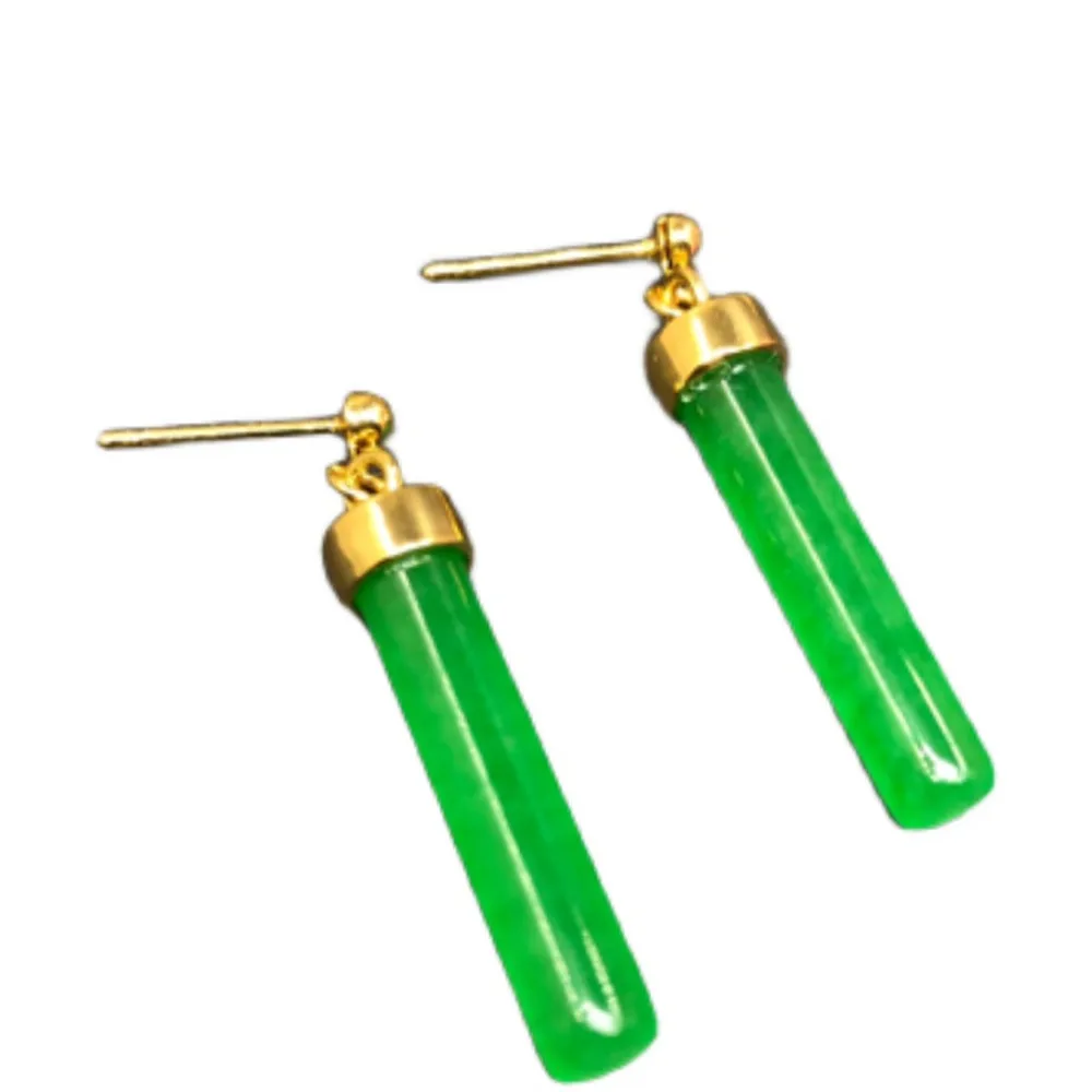 

Gold Long Vertical Bar Drop Dangle Earring Minimal Long Circle Bar Earrings Geometric Green Jade Jewelry