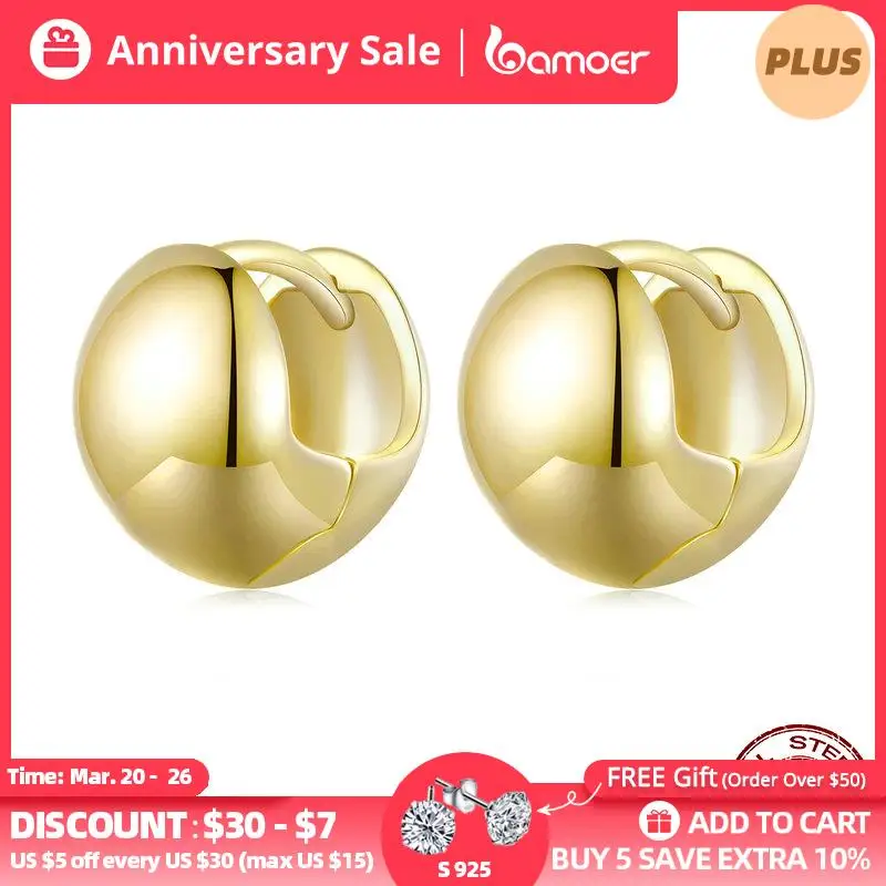 

Bamoer, серебро 925 пробы, 10 мм, простые серьги с застежкой, романтические, зеркальные, полировальные серьги, подарок для женщин, ювелирные украше...