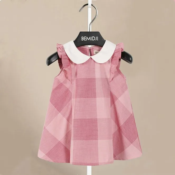 

1-7 Years Baby Girls Flying Sleeve Plaid Print Dresses Clothes Kids Summer Princess Dress Children Party Pageant Dress Outfit