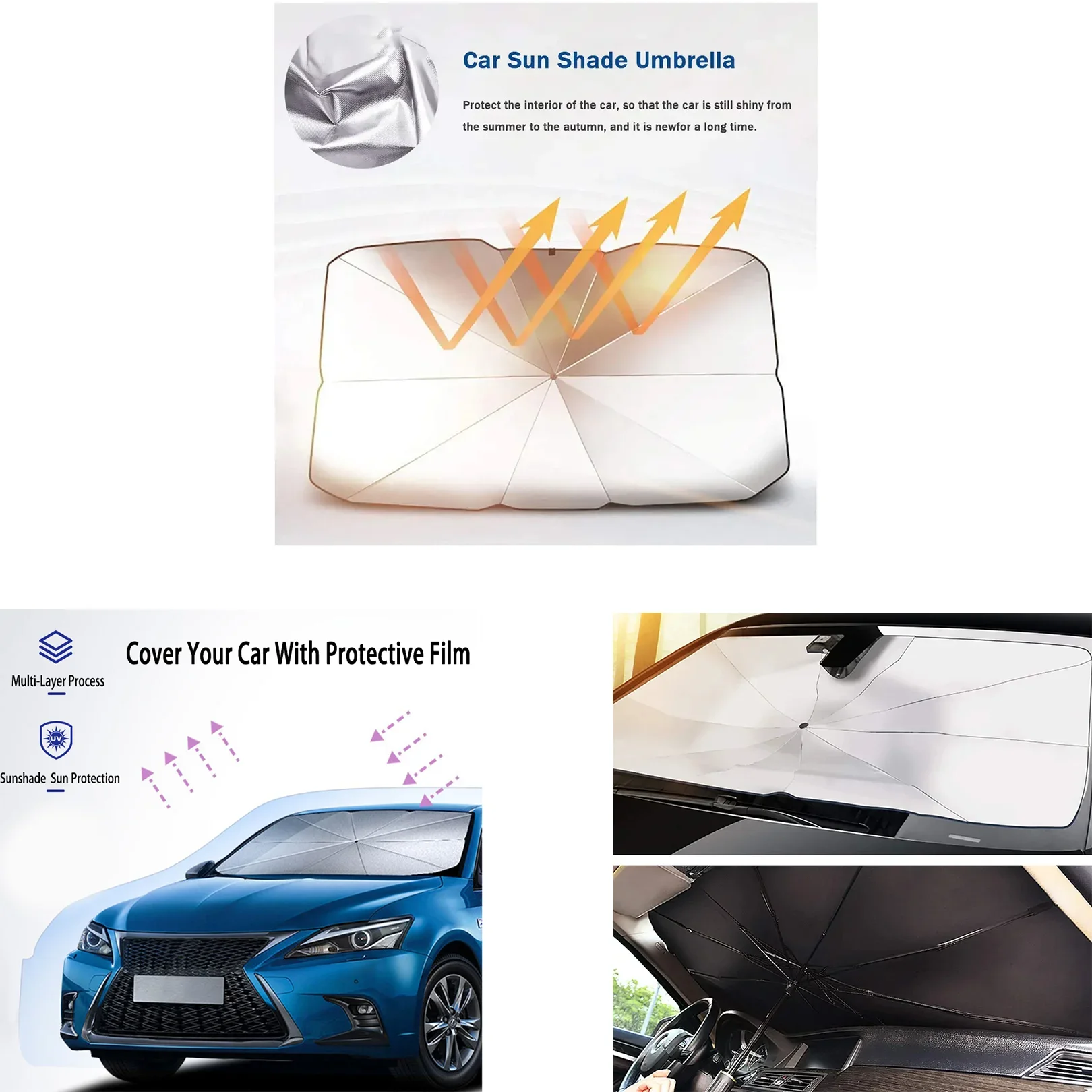 Солнцезащитный зонт для лобового стекла автомобиля простая установка легкий