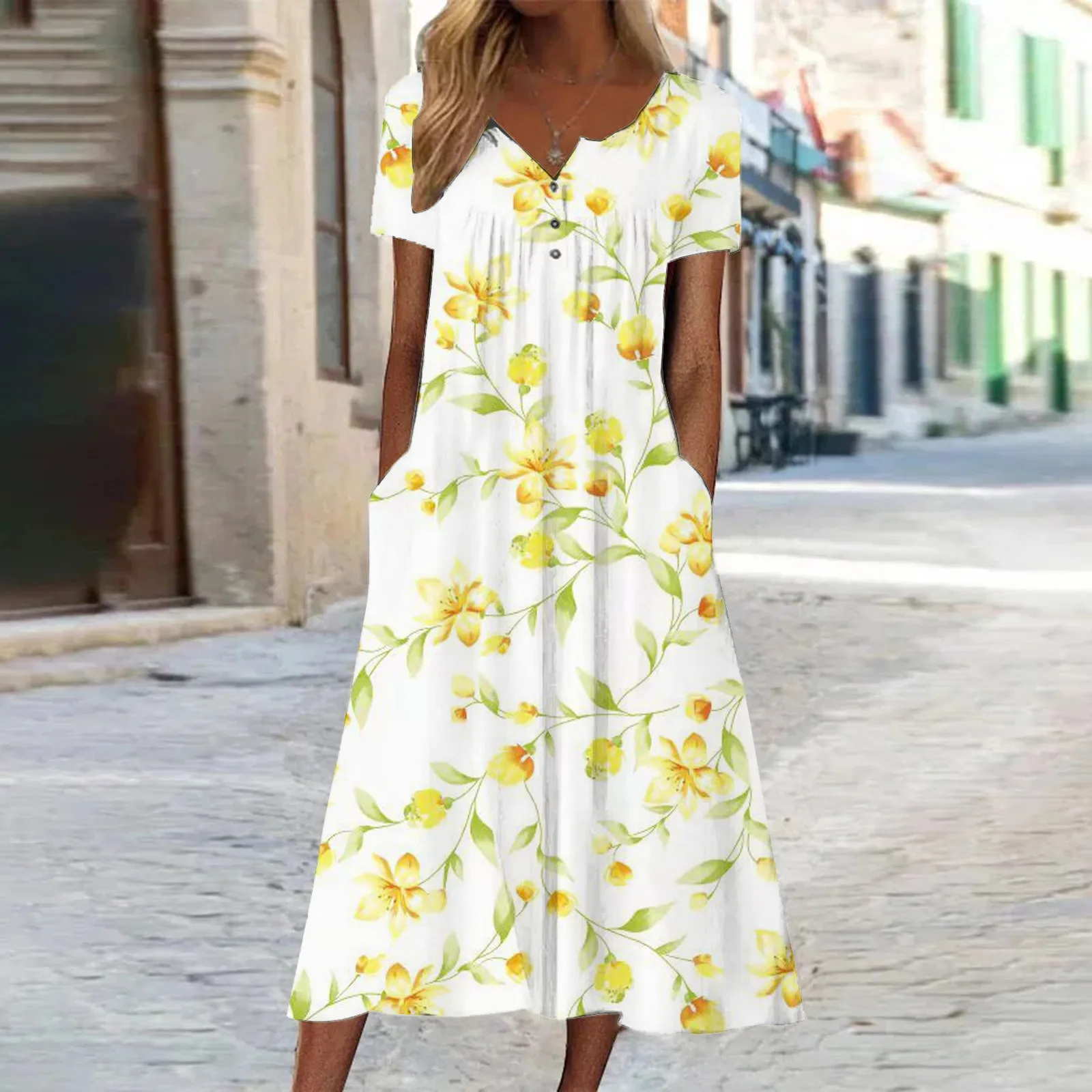 

Women Summer Casual Short Sleeve Floral Print Crew Neck Loose Dress Boho Beach Mini Dresses With Pocket Knit Sleeveless Dress