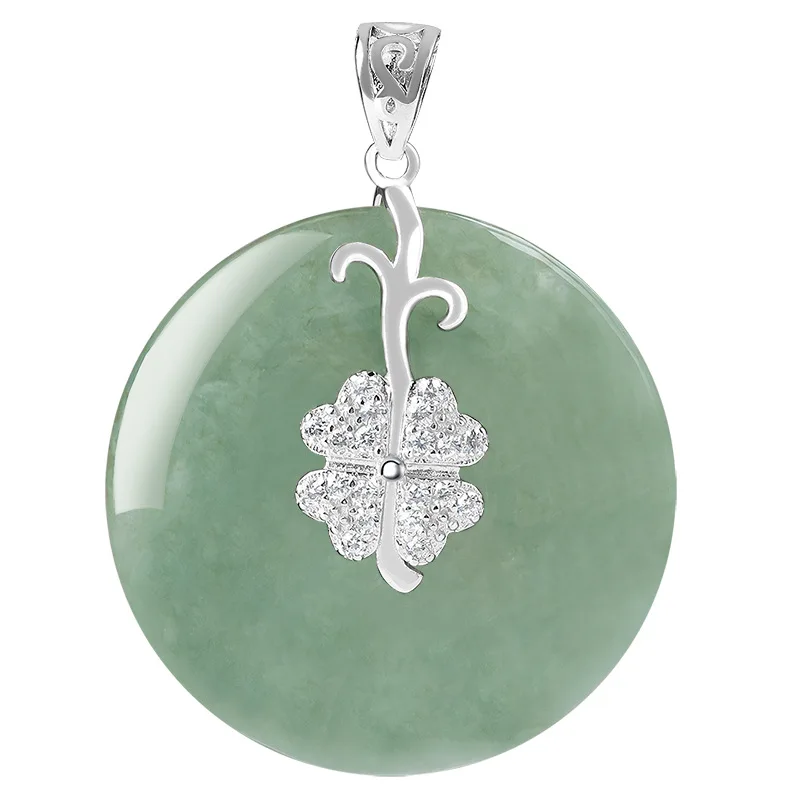 

Burmese Jade Donut Pendant 925 Silver Men Designer Green Jadeite Accessories Natural Talismans Necklace Man Necklaces Jewelry