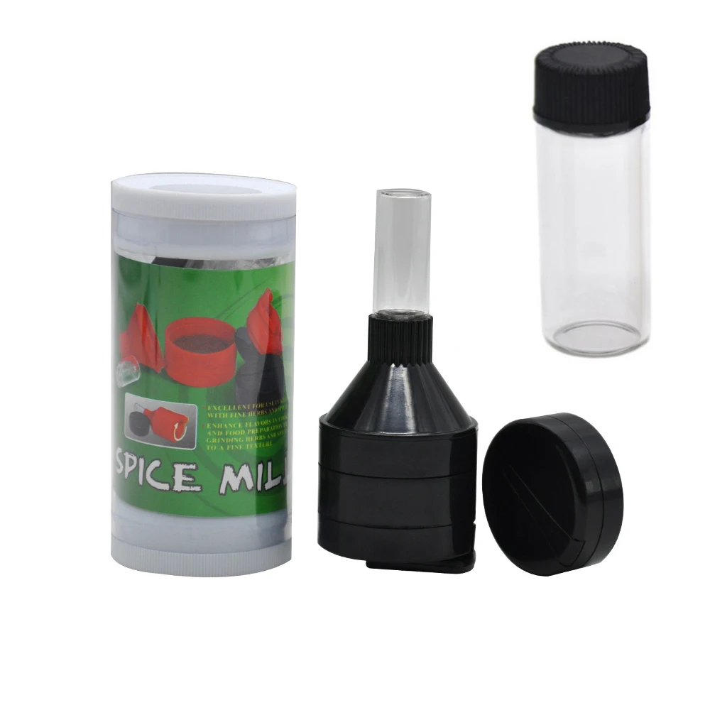 

Plastic Herb Grinder Spice Tobacco Crusher Grinder Hand Mill Funnel With Glass Snuff Snorter + Storage Container