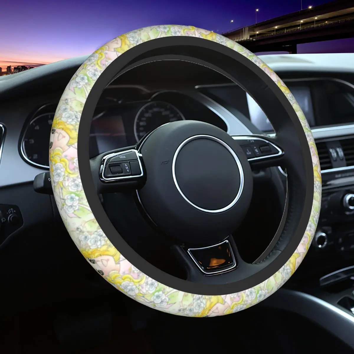 

38cm Car Steering Wheel Cover Flowery Candy Candy Elastic Kawaii Anime Car-styling Suitable Car Accessories
