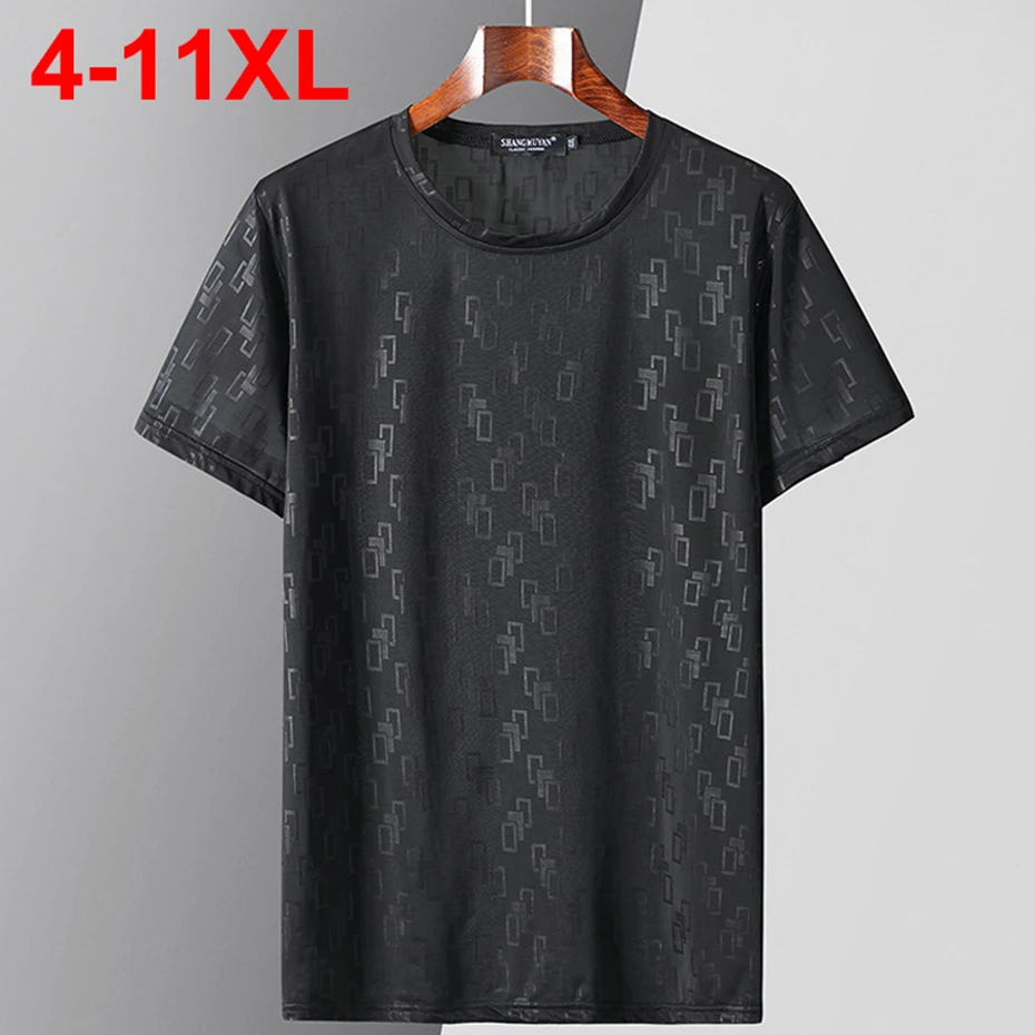 Летние футболки из ледяного шелка мужские больших размеров 10XL 11XL черные красные