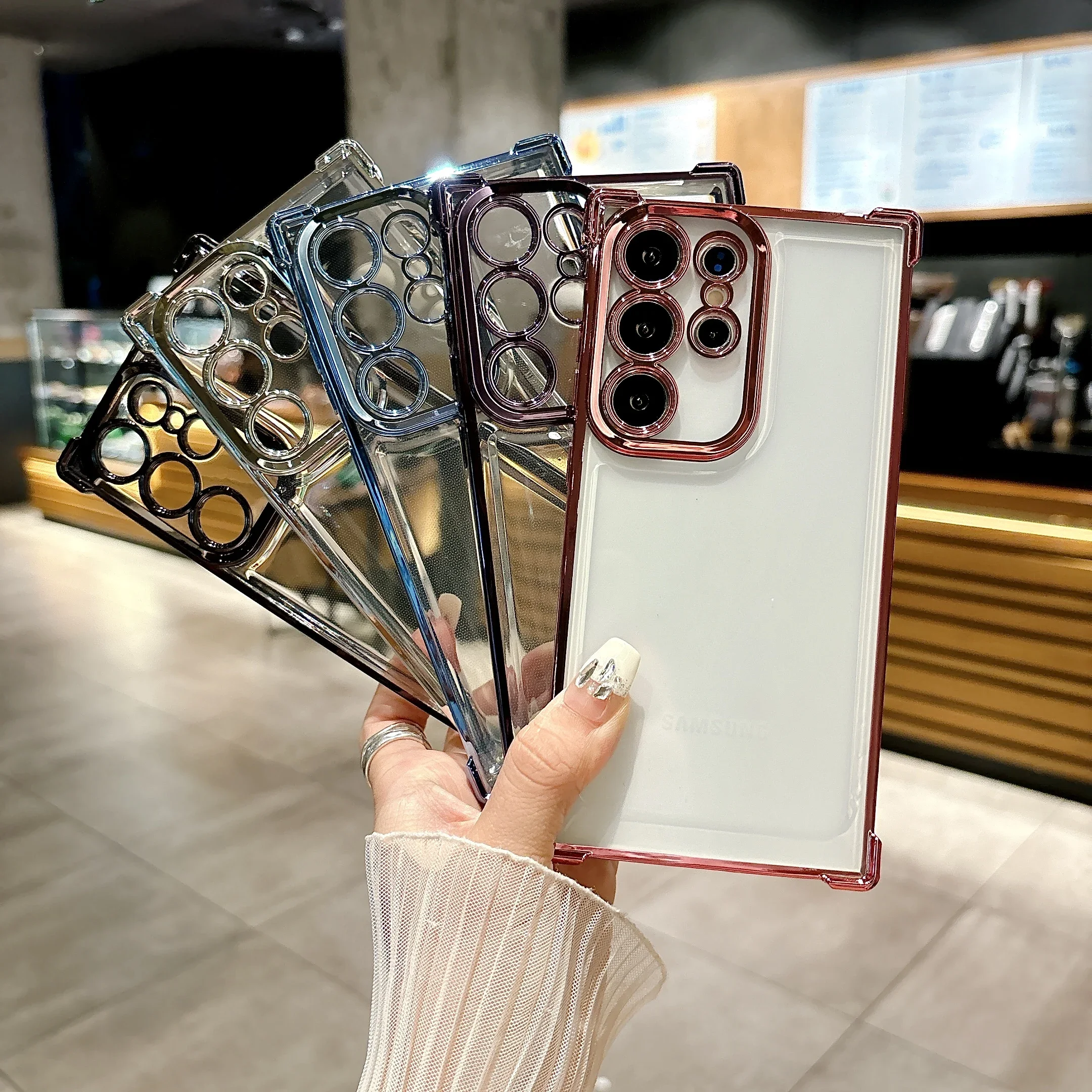 Прозрачный противоударный чехол с четырьмя углами для Samsung Galaxy S24 S23 S22 S21 S20 Ultra Plus FE