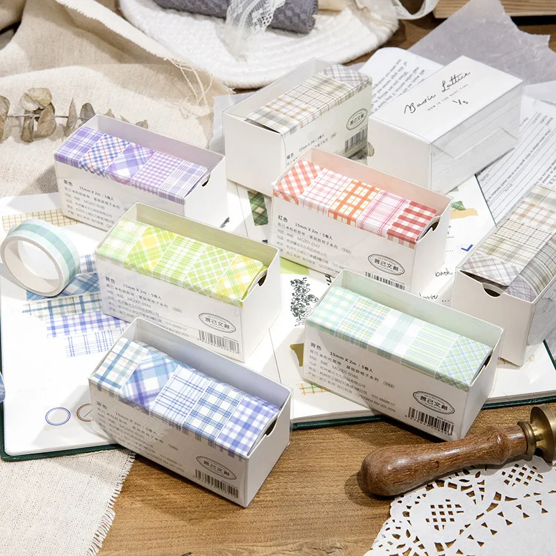 

5 Rolls Pastel Plaid Washi Tape Set for Adhesive School Supplies DIY Decor Planners Scrapbooking Craft