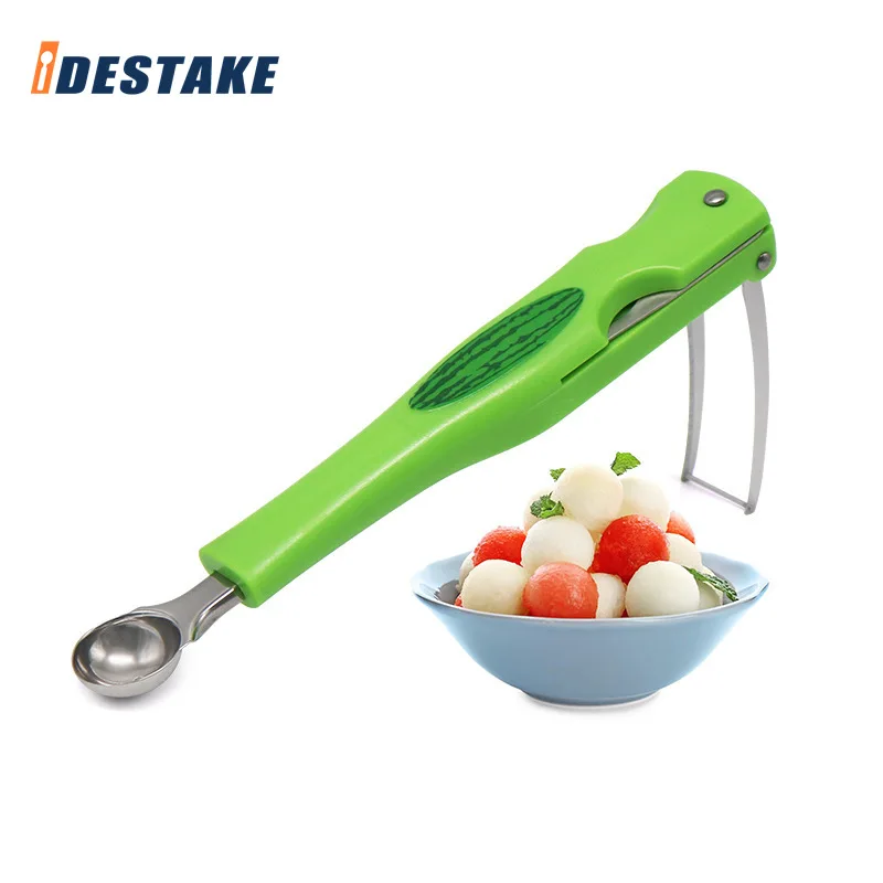 

Watermelon Cutter Knife Slicer Pulp Spoon Fruit Ball Scoop Stainless Steel Fruit Fork Manual Melon Cutting 3-in-1 Kitchen Tools